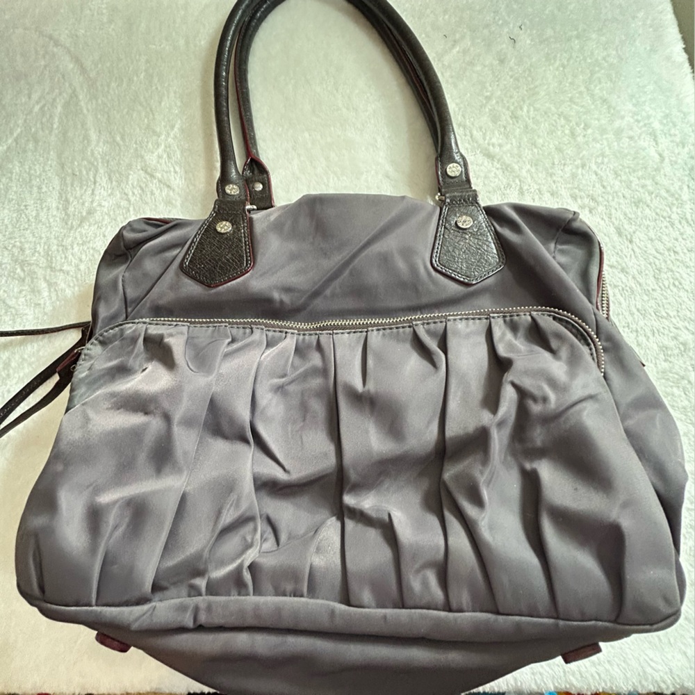 MZ Wallace Graphite Nylon Shoulder Bag with Leather Handles